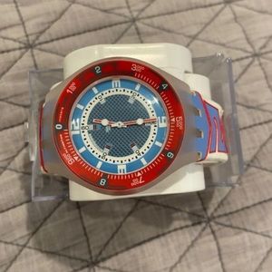 Red white blue swatch watch-man/woman